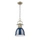preview thumbnail 2 of 0, Yep by Golden Lighting Duncan 1-light 9in Chain Hung Pendant in Aged Brass and Navy Blue shade