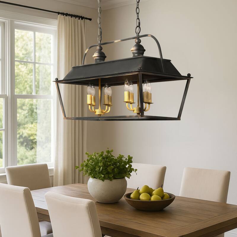 Christoff 8 Light Linear Pendant in Antique Black Iron - Gold