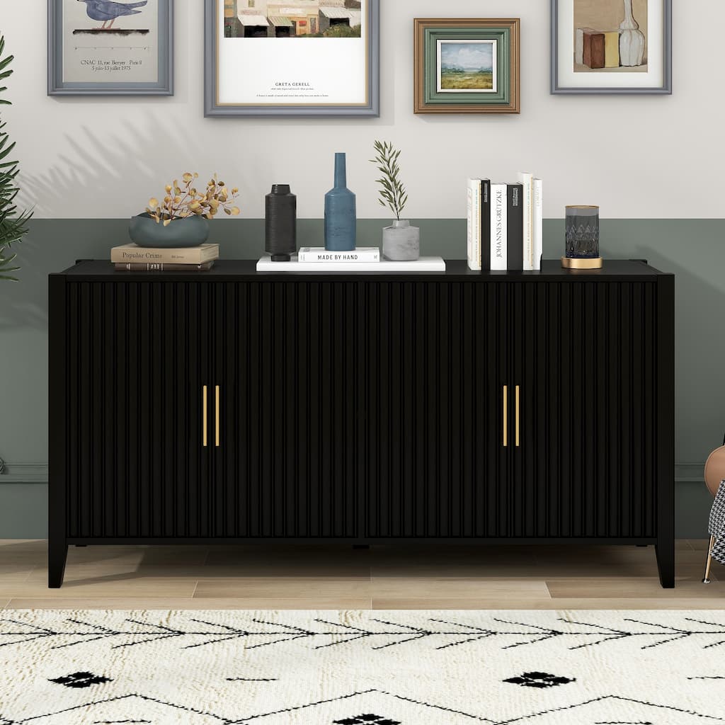 Elegant Wave-Pattern Storage Cabinet for Entryway, Hallway or Living Room Storage - 63" Wide