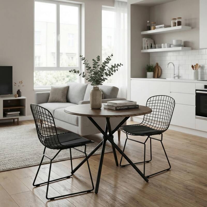 FurnitureR 31.5" Round Bistro Dining Table with Metal Pedestal Base for Kitchen Cafe