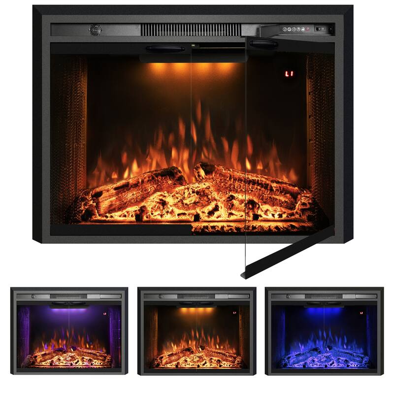 25.3 in. W Recessed Electric Fireplace Insert with Multicolor Flame & Cracking Sound - 30 IN