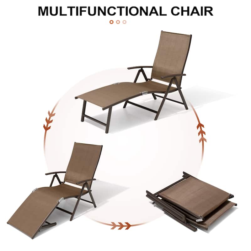 Crestlive Products Outdoor Aluminum Folding Adjustable Chaise Lounge Chair