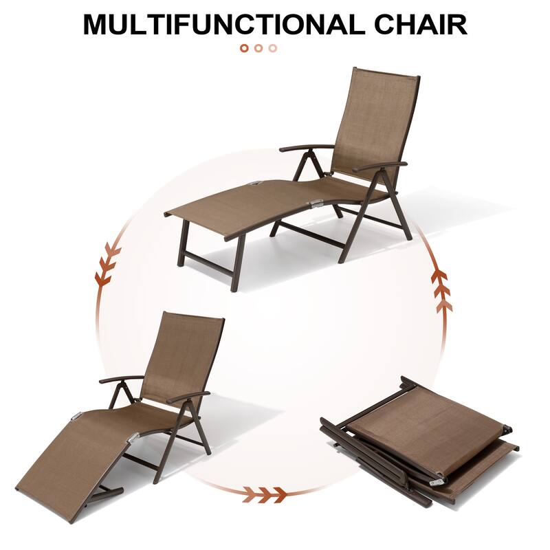 Outdoor Aluminum Folding Recliner Adjustable Chaise Lounge Chairs - See Picture