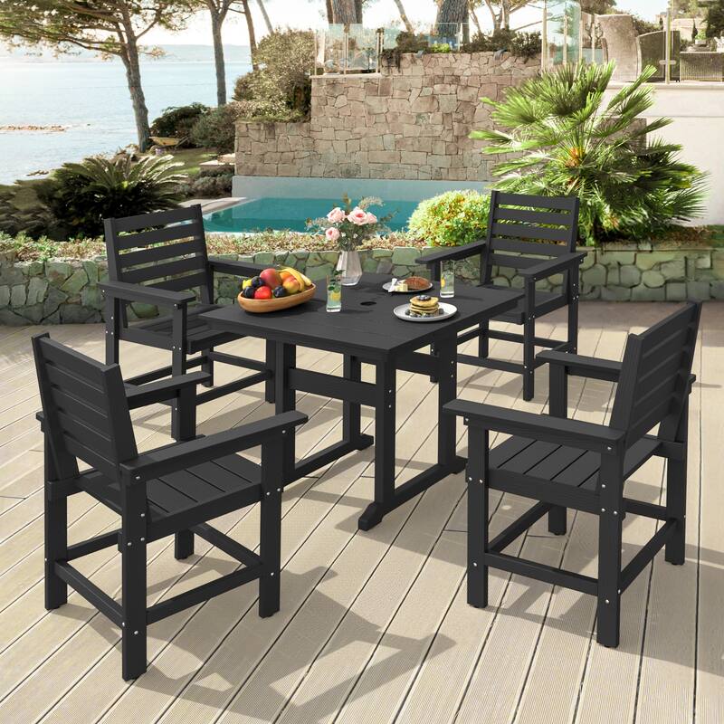 35.2-inch HDPS Outdoor Square Table With Umbrella Holes - 35.2" W x 35.2" L x 30.1" H - Black