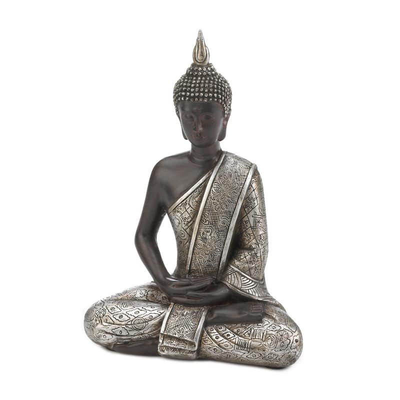 Small Sitting Buddha Statue - 8.5" - Black and Silver