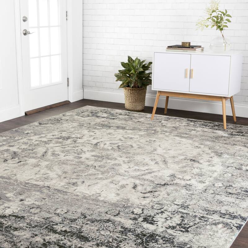 Alexander Home Contessa Distressed Transitional Medallion Rug - 5'3" x 7'8" - Ink/Ivory - Runner/Rectangle