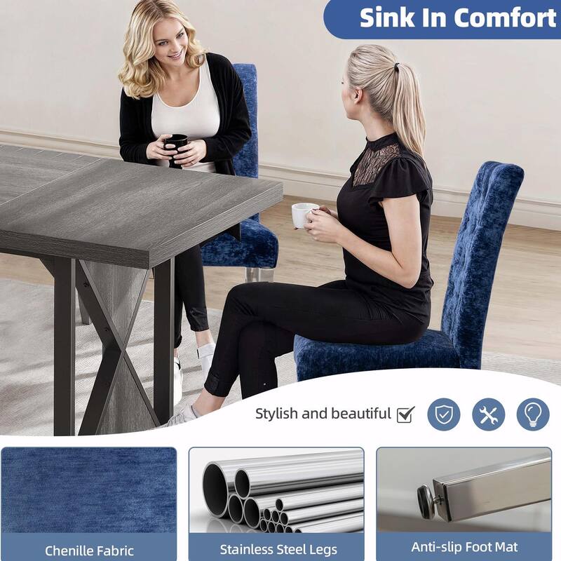 Luxury Chenille Dining Chairs - Ergonomic Design, Set of 2