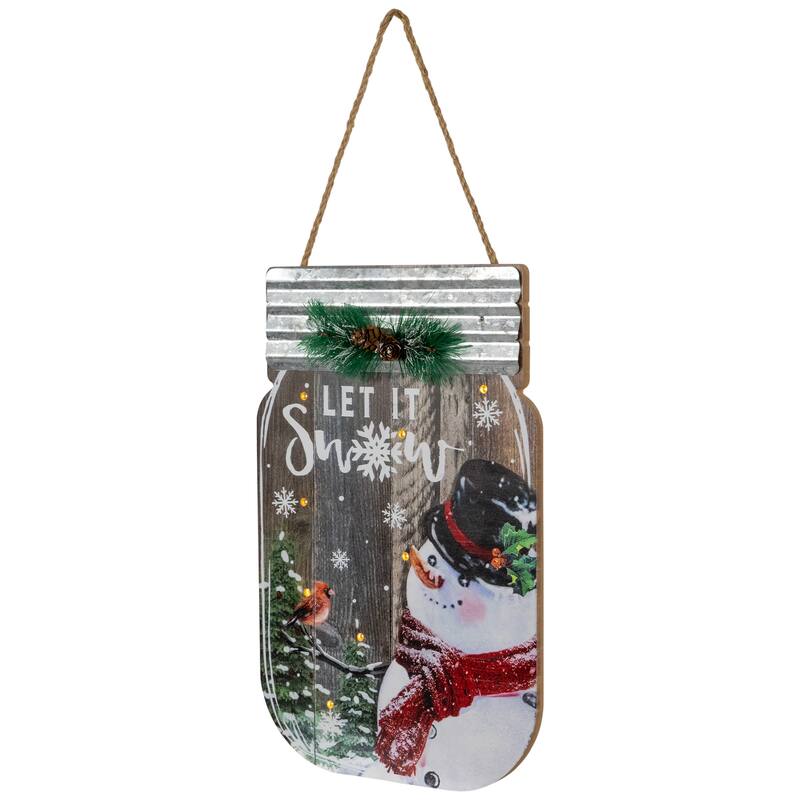 Snowman Mason Jar "Let It Snow" Christmas Wall Sign - 13.5"