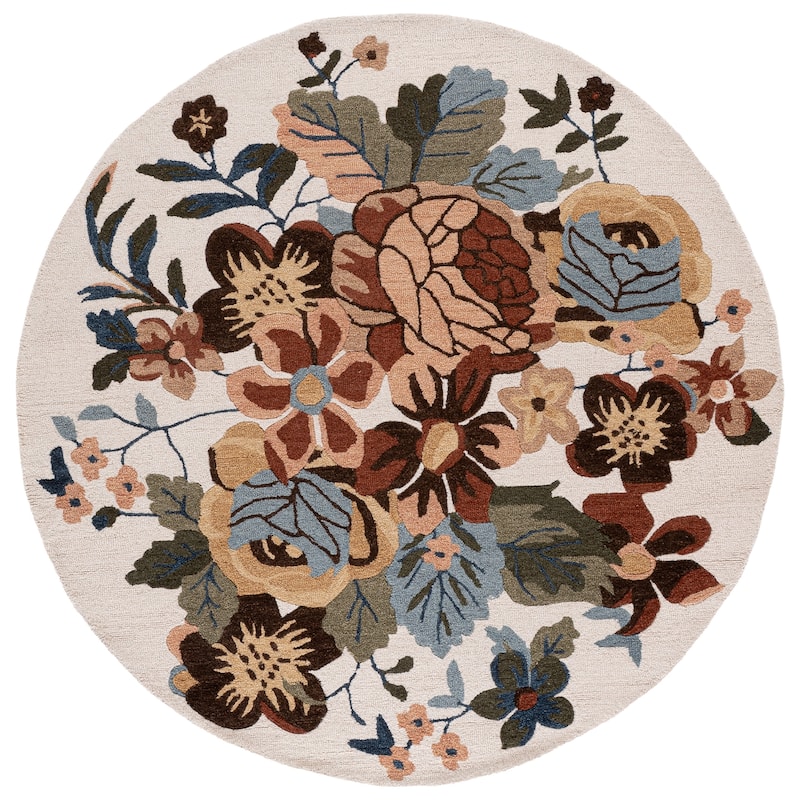 SAFAVIEH Handmade Jardin Tanka Floral Wool Rug - 6' Round - Ivory/Green