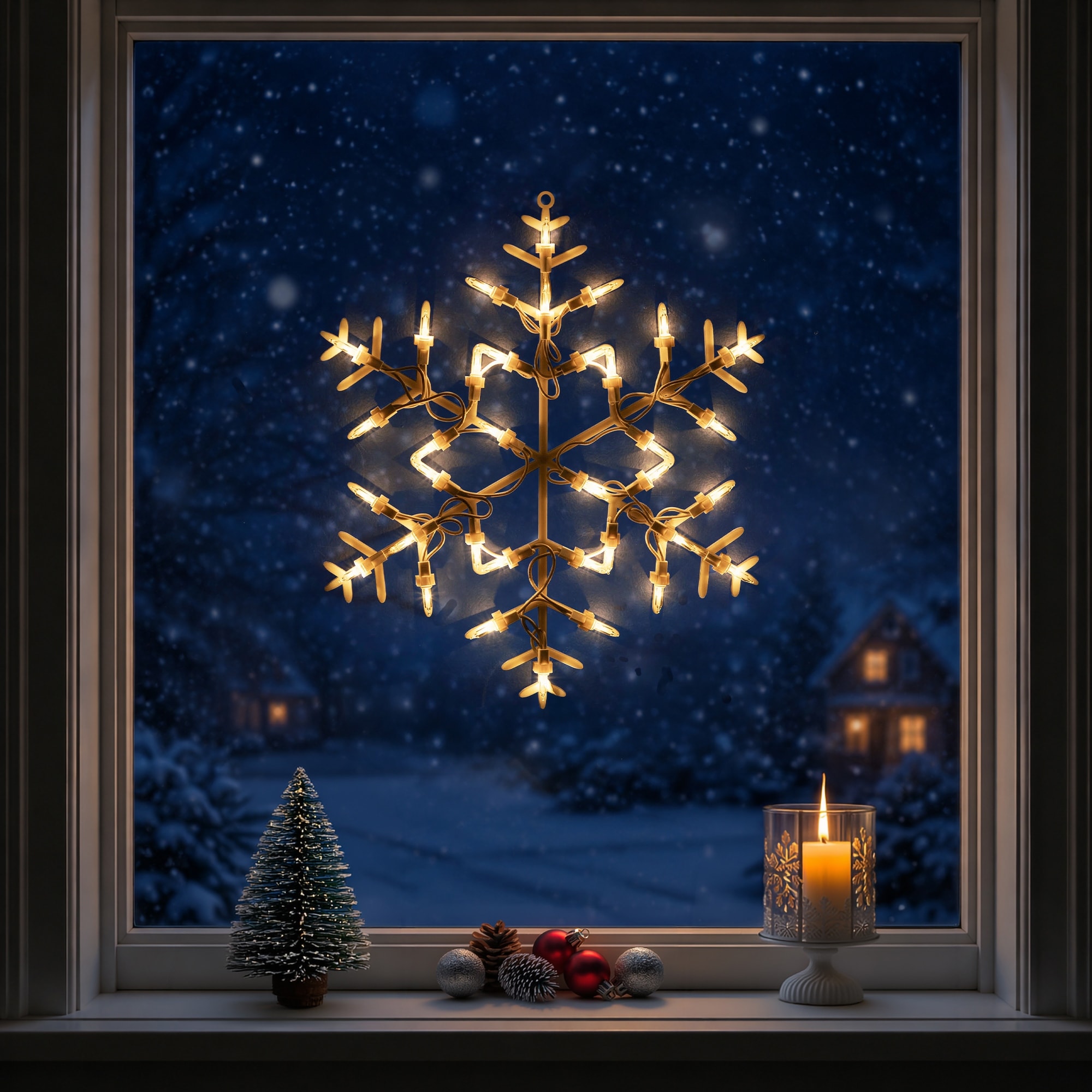 Lighted Snowflake Christmas Window Decoration - 13.5"