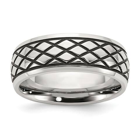 Chisel Stainless Steel Antiqued and Brushed Checkered Pattern 8mm Band