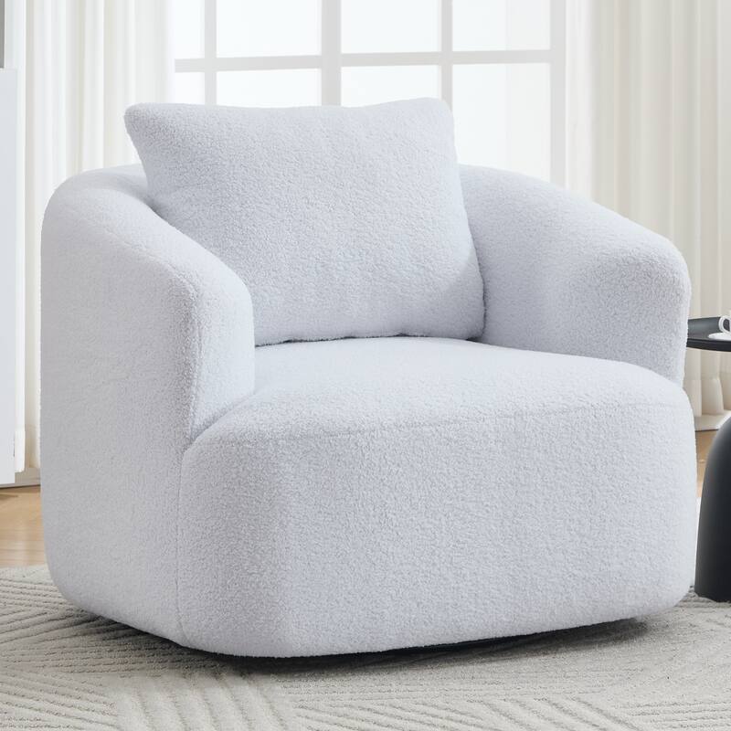 Roomfitters 360° Swivel Teddy Fleece Cuddle Chair, High-Resilience Round Accent Sofa with Soft Pillow - White