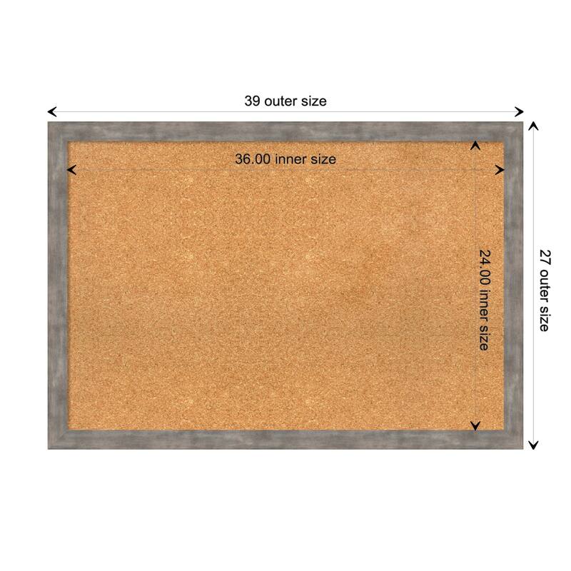 Marred Wood Framed Natural Corkboard Bulletin Board - Marred Pewter - Board Size 36x24