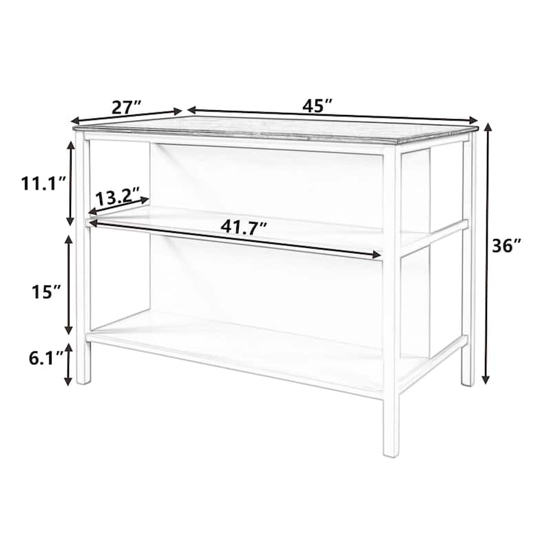 Rubber Wood Top Kitchen Island Set with Seating and Open Shelve, 3pc