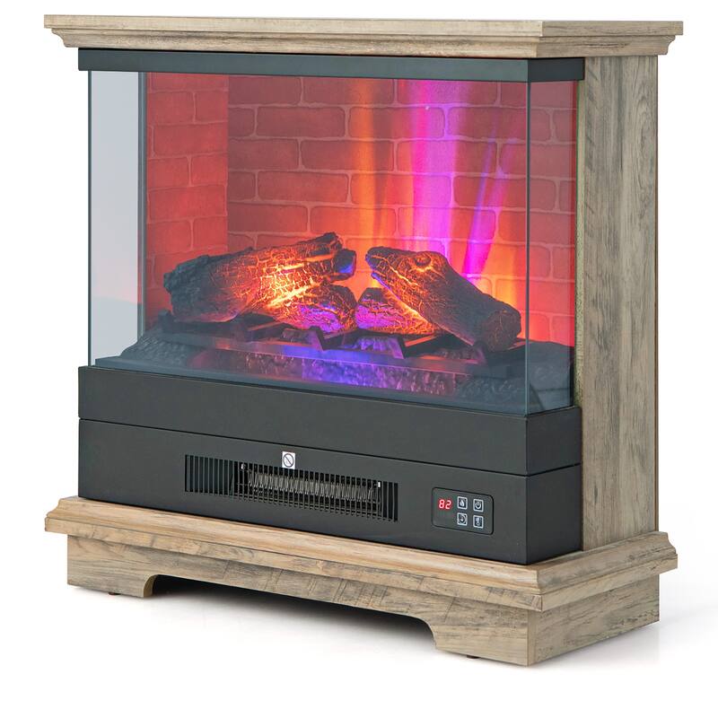 Costway 27'' Freestanding Electric Fireplace Heater w/ 3-Level Flame - See Details