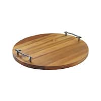 American Atelier Round Wooden Tray Metal Twig Designed Handles