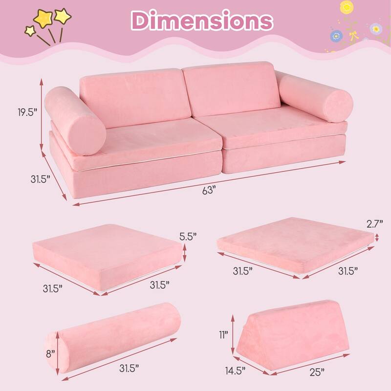 Gymax 8 Pcs Kids Play Couch Convertible Sectional Floor Sofa