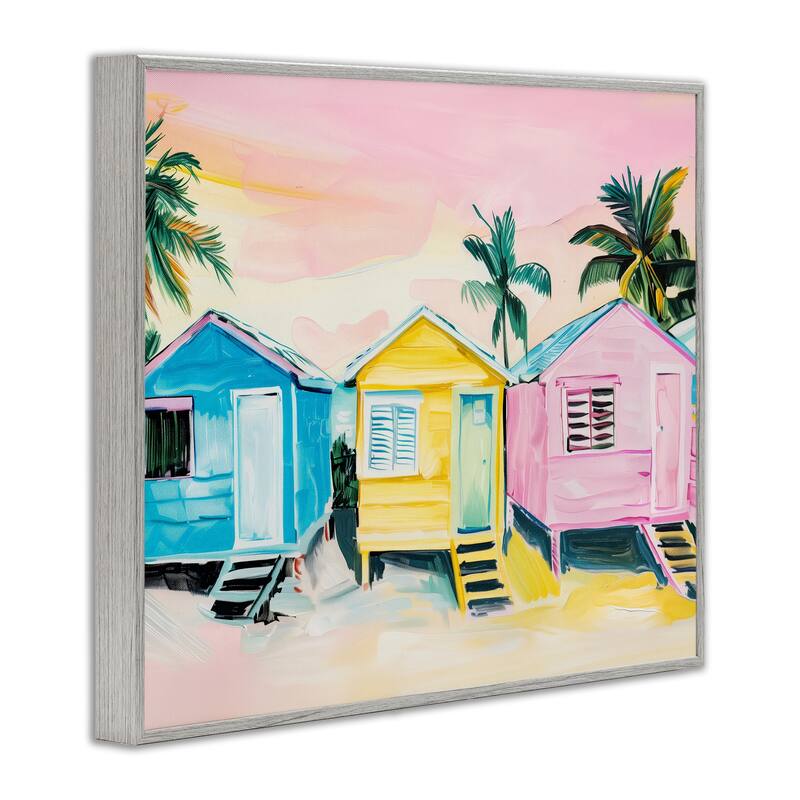 Stupell Pastel Tropical Beach Cabins Framed Giclee Art Design By Arlington Prints