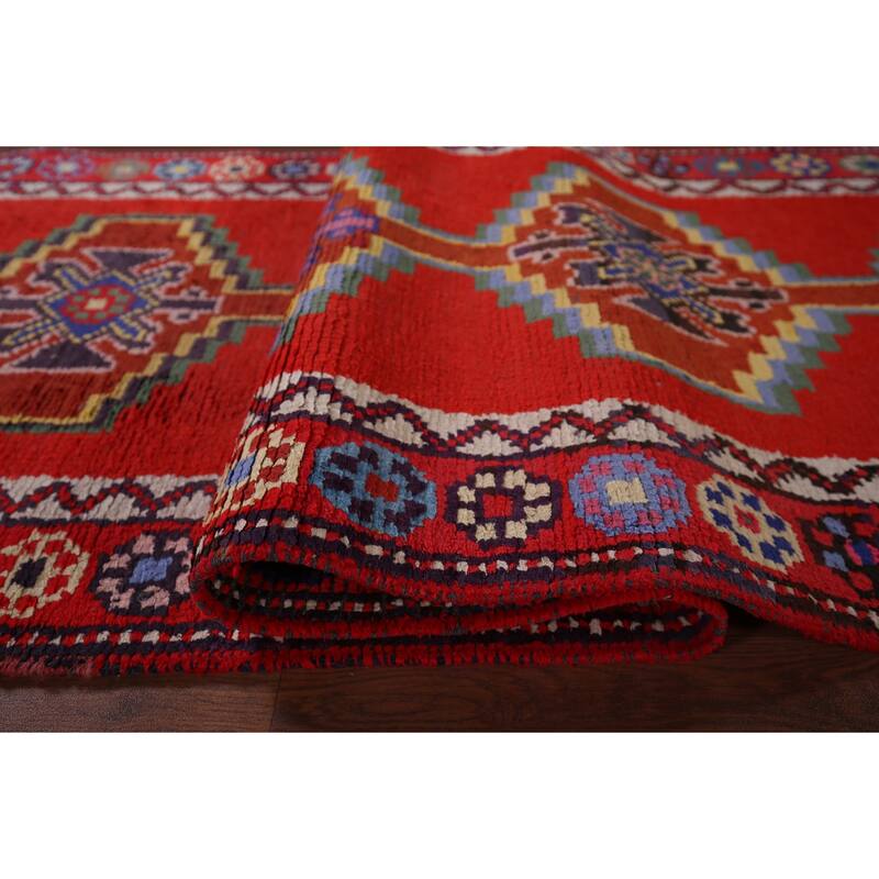 Red Geometric Anatolian Turkish Runner Rug Handmade Silk Carpet - 2'9"x 12'11"