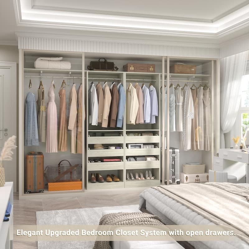 20"-60" Closet System with 3 Wooden Drawers and Sturdy Shelves and Retractable Rods