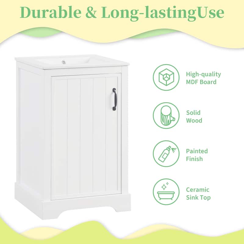 Bathroom Vanity with Sink, Small Bathroom Cabinet with Door, Vanity Set with 2-Tier Storage Rack and Adjustable Shelve