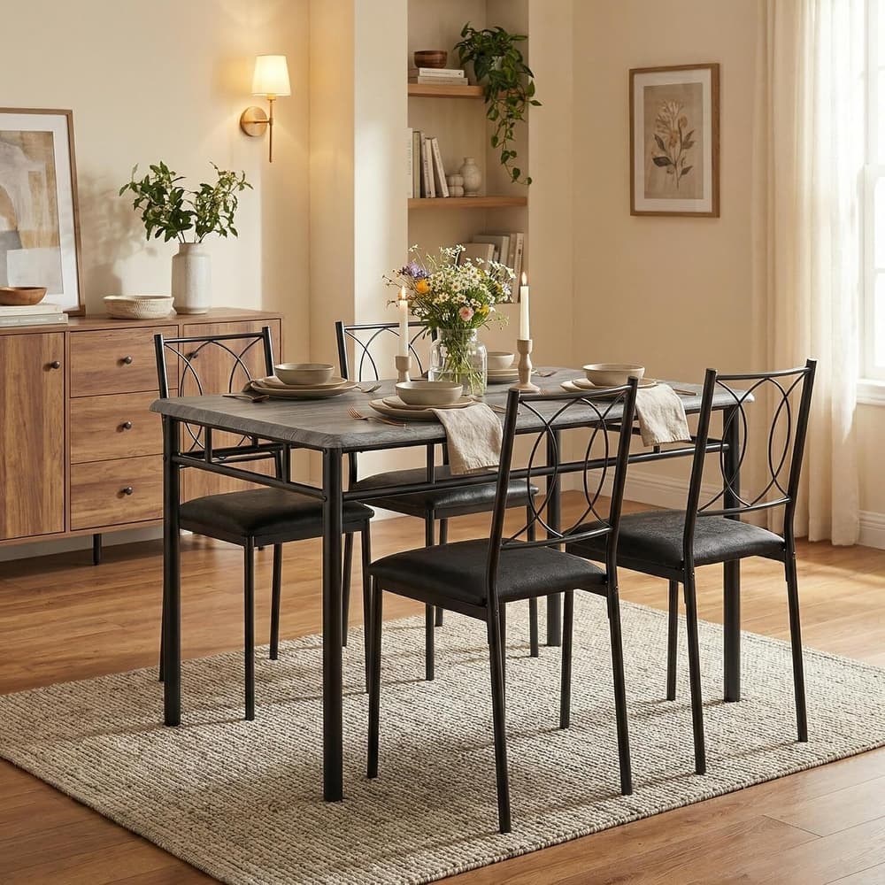Kitchen Dining Table Set with Upholstered Chairs for 4