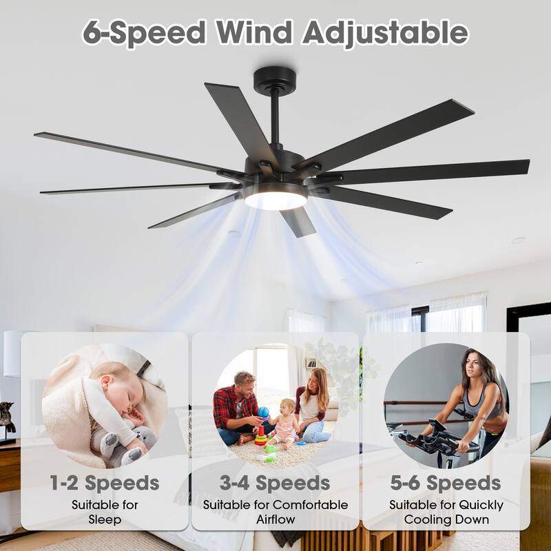 65" Integrated LED White Dimmable Ceiling Fan with Light and Remote - 65" D x 65" W x 13.4" H