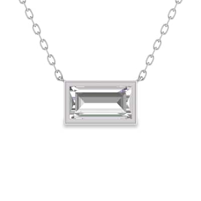 Marquee Lab Grown 1/2 Carat Baguette Bezel Set Diamond Solitaire Pendant in 14K White Gold