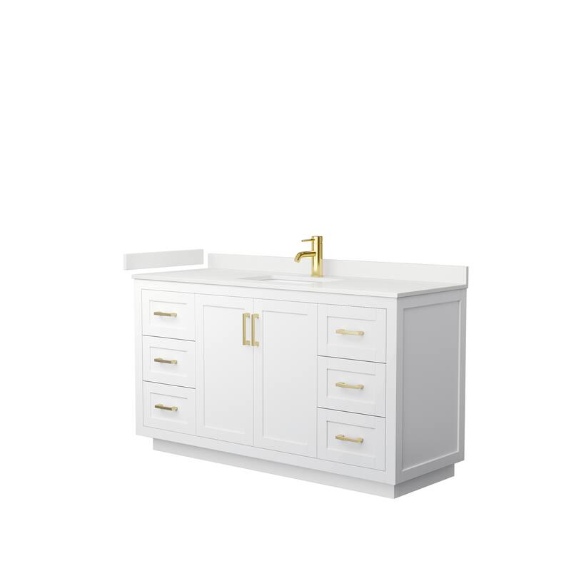Miranda 60-inch Single Vanity, Quartz Top - White, Gold Trim, White Quartz Top