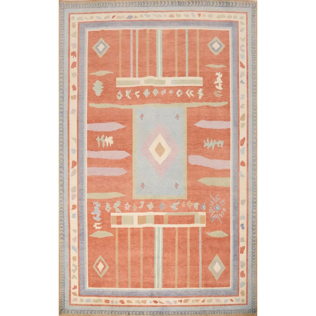 Hand Knotted Oriental 100% Wool Carpet Modern Geometric Oranges & Rust Gabbeh Area Rug - 12' 3'' X 9' 2''