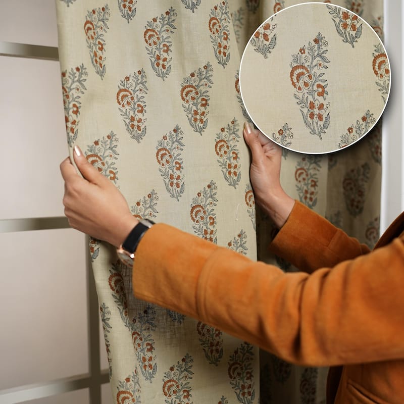 Fabdivine Block Print Curtain or Drape Decorative Home Accent Bed or Living Room