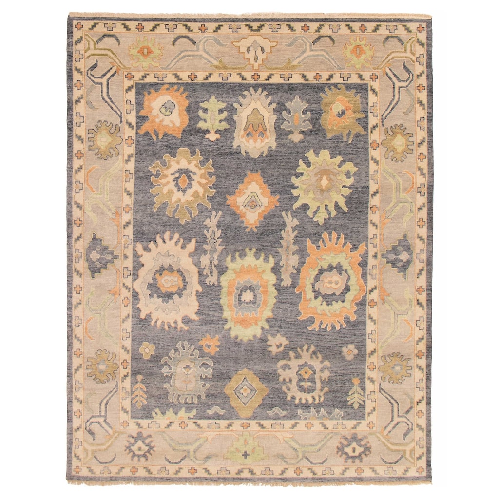 ECARPETGALLERY Hand-knotted Modern Oushak Dark Grey Wool Rug - 7'10 x 10'1