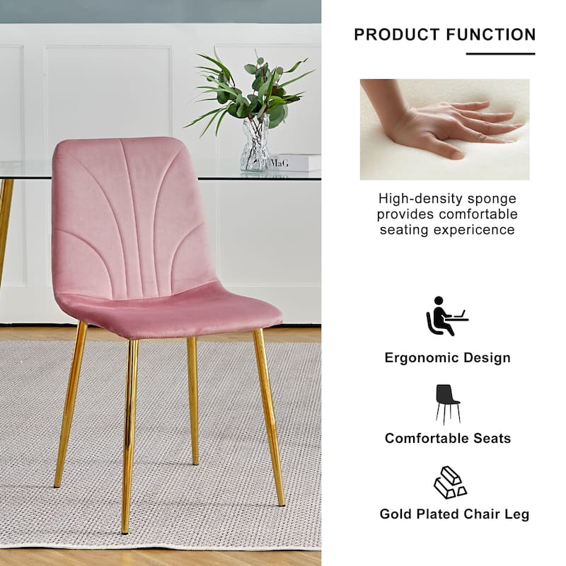 Modern Light Luxury Flannelette Dining Chair with Gold Metal Legs(set of 4)