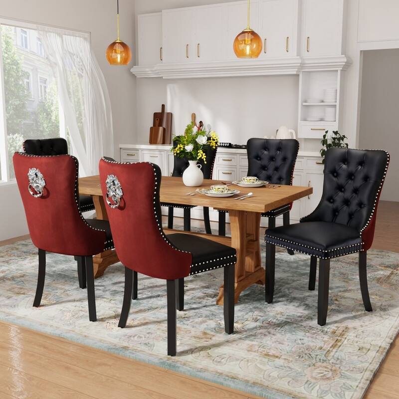 Solid Wood Velvet Upholstered Dining Chair Set of 6