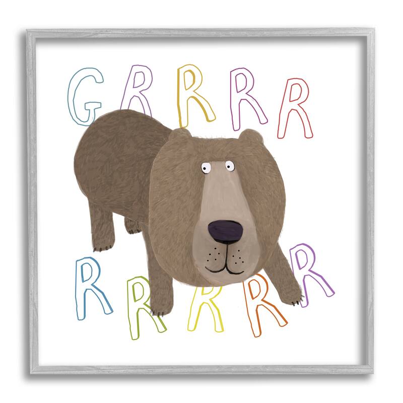 Stupell Grrrr Roaring Wild Bear Framed Giclee Art Design by Carla Daly - 24 x 24 - Grey
