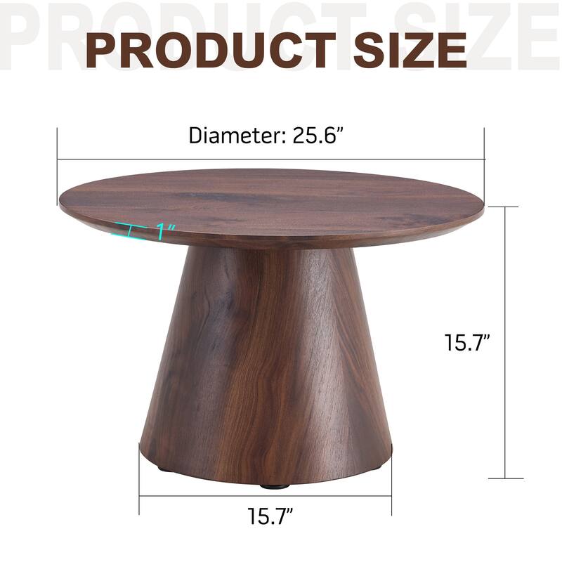 Medieval-Modern Coffee Table Set‌ – Classic Round Wood Grain Veneer Table with Matching Side Table