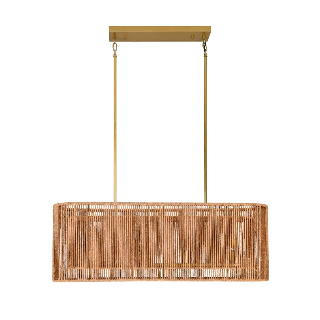 Dimmable Natural Rattan Kitchen Island Chandelier Pendant