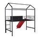 preview thumbnail 10 of 11, Useful Design Metal House Loft Bed With Two-sided writable Wooden Board, Twin Size, Red Slide