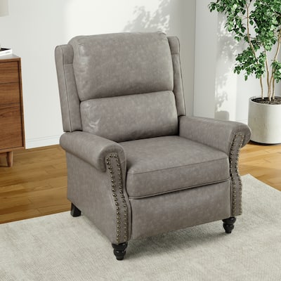 Alisa 35'' W Vegan Leather/ Linen Glider Push Back Recliner Chair