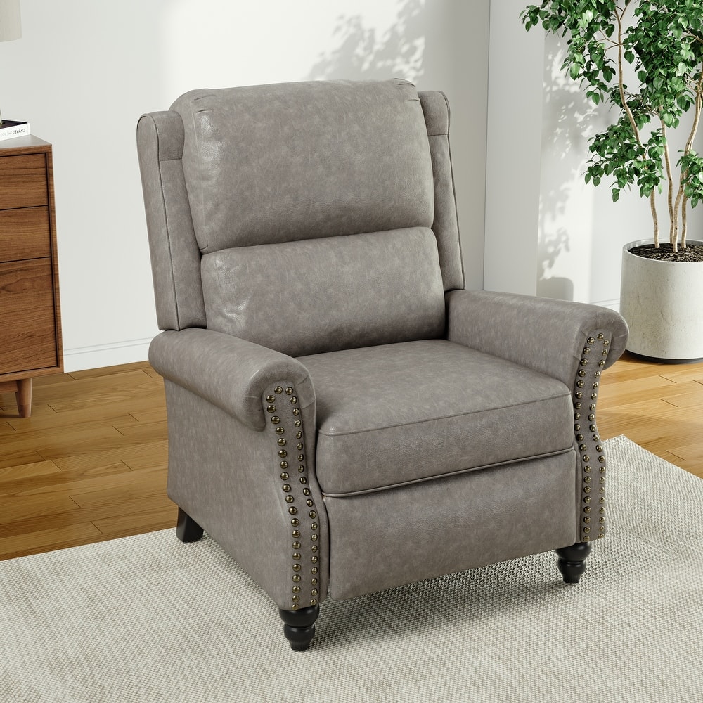 Alisa 35'' W Vegan Leather/ Linen Glider Push Back Recliner Chair
