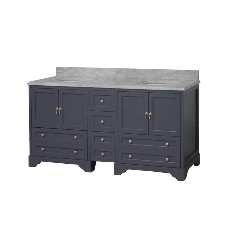 KitchenBathCollection Madison 72" Double Bathroom Vanity with Carrara Marble Top