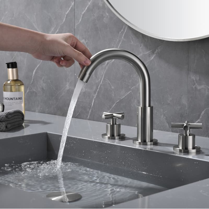 Modland 3-Hole Bathroom Faucet with 360-degree Swivel Spout & CEC Certified, Gold/Black/Nickel