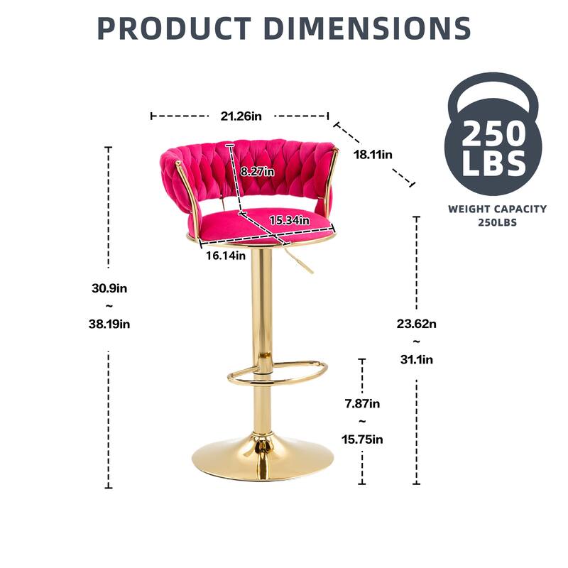 Velvet Tufted Adjustable Counter Height Rotating Bar Stools with Footrest (set of 2)