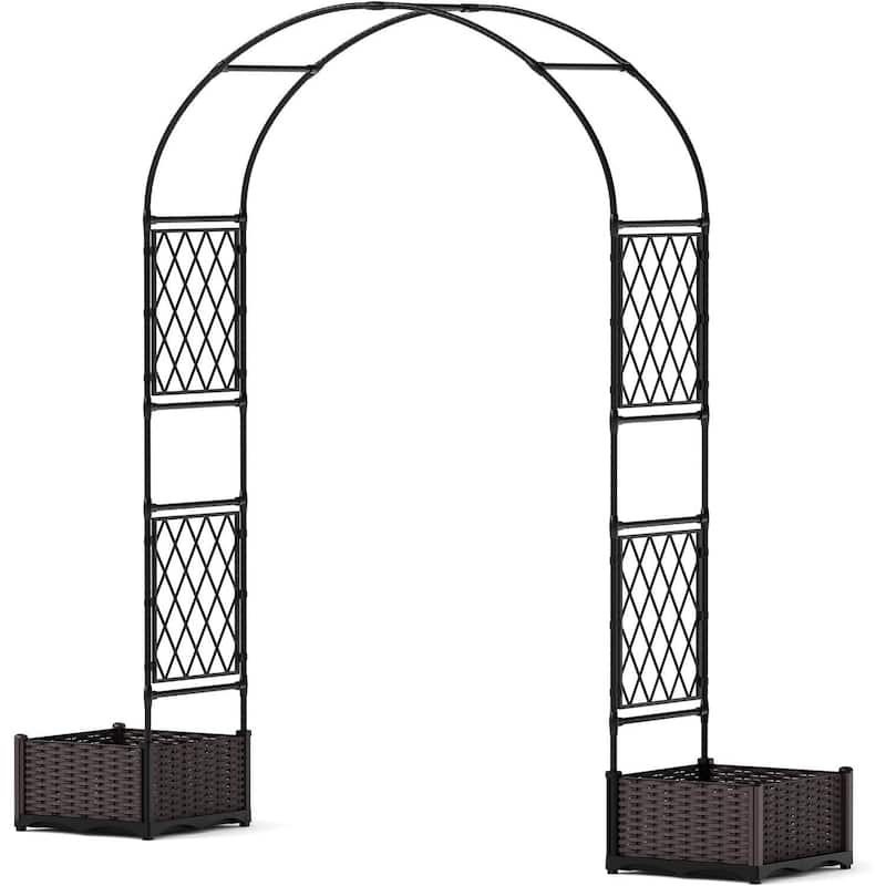 78.7" Weatherproof Garden Arbor with Dual Planter Boxes for Climbing Plants, Backyard, Patio - Black