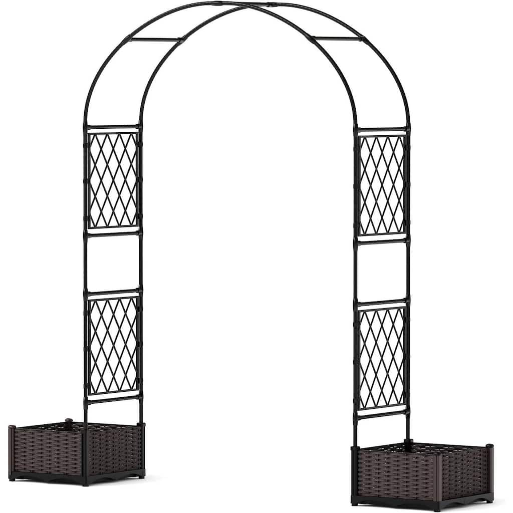 78.7" Weatherproof Garden Arbor with Dual Planter Boxes for Climbing Plants, Backyard, Patio
