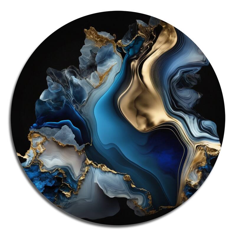Designart 'Abstract Geode Marble Blue II' Modern Metal Round Wall Art