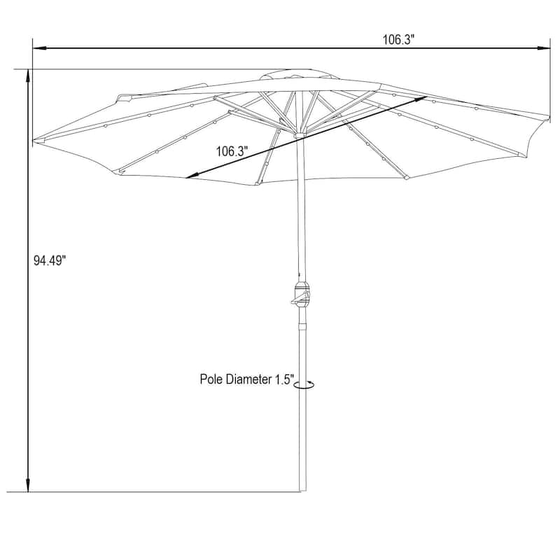 Sierra 9 ft Patio Tilt & Crank Patio Table Market Umbrella With Solar LED for Summer Beach Backyard
