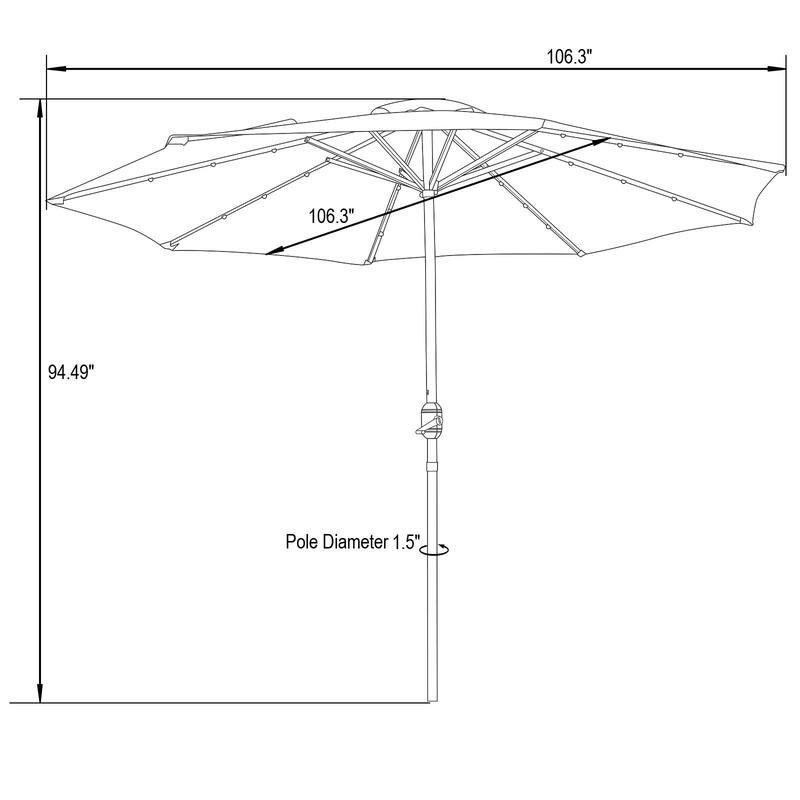 Sierra 9 ft Patio Tilt & Crank Patio Table Market Umbrella With Solar LED for Summer Beach Backyard