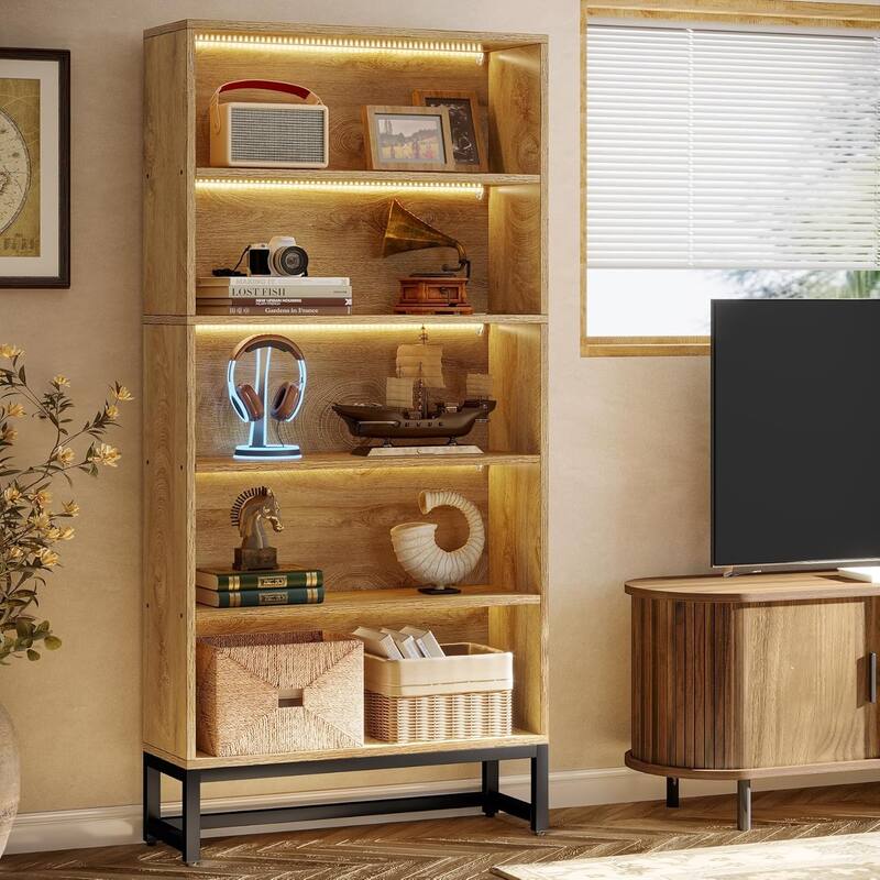 70.8" Tall Bookcase and Bookshelf 5-Tier Storage Shelves Free-Standing