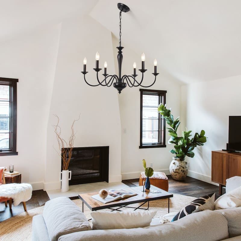 Modern Farmhouse 6-Light Candle Chandelier Light Fixture for Dining Room - W27.95"x H16.14" - N/A